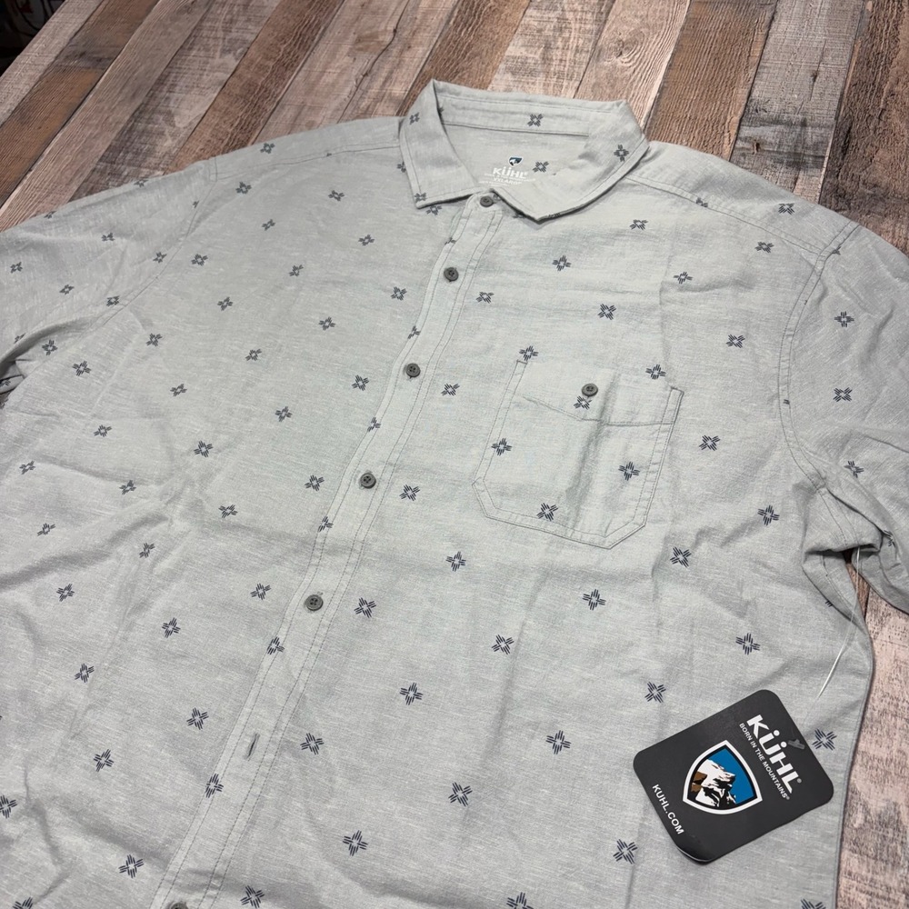 NWT Kuhl Short Sleeve Button Down Mens XXL Grey Hemp Tencel Stretch Gorpcore